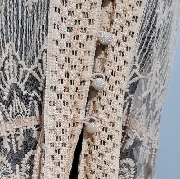 Indigo Thread Co Lace Maxi Duster Vest Boho Embroidered Sheer Long Layering L - Picture 4 of 7